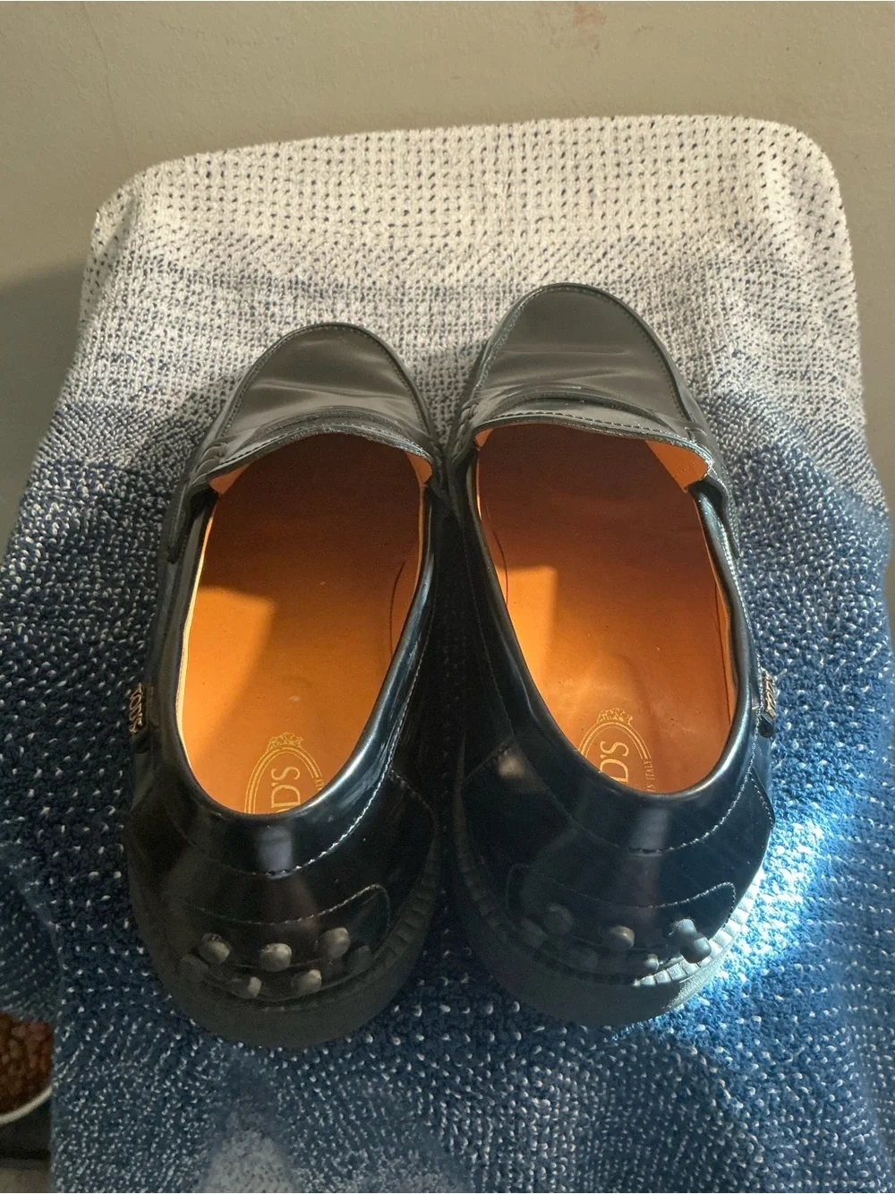 Tod's Black Leather Slip-On Penny Loafers with Tan Interior